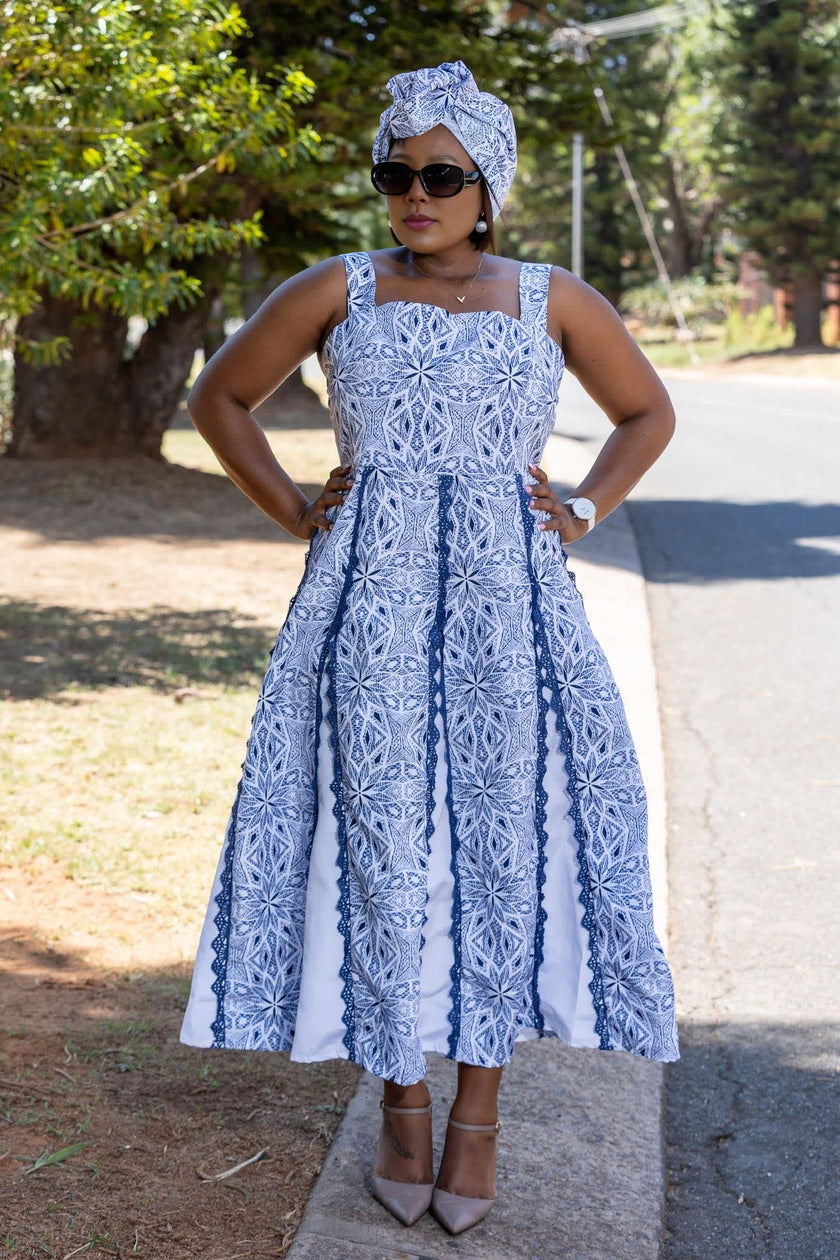 Women's Sleeveless Long Dress, Geometric Patter