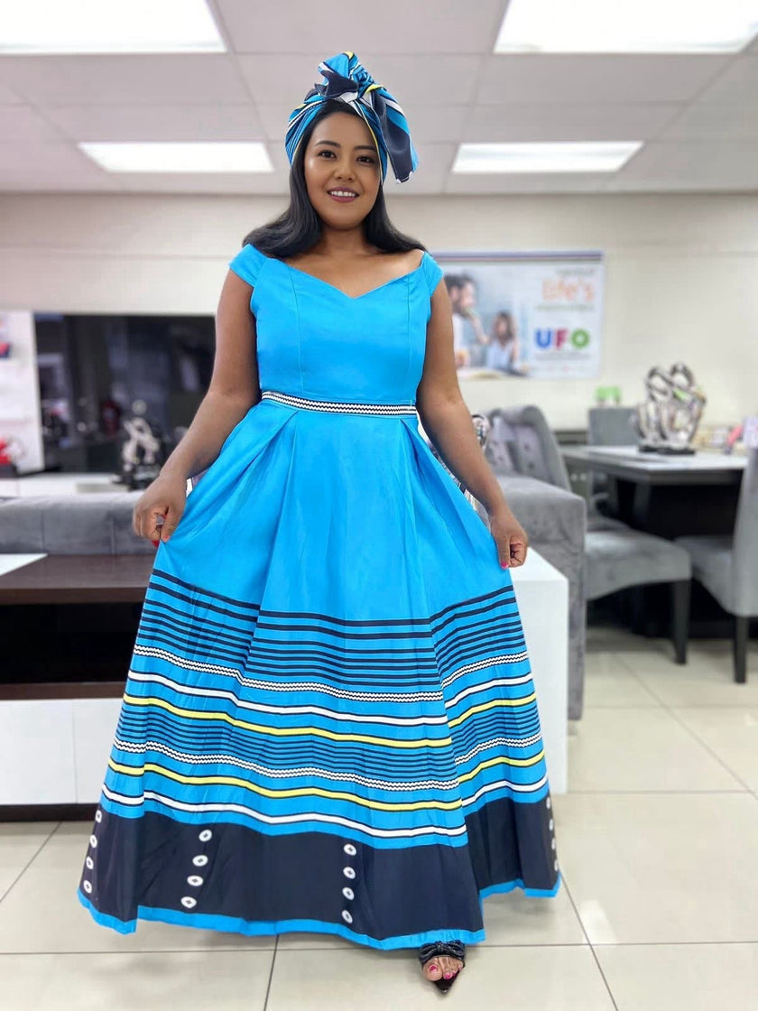 V-Neck Striped Maxi Dress with Button Accents