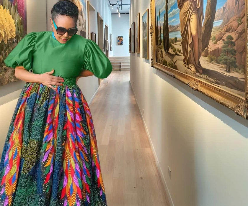 Ethnic Feather Print Maxi Skirt Set