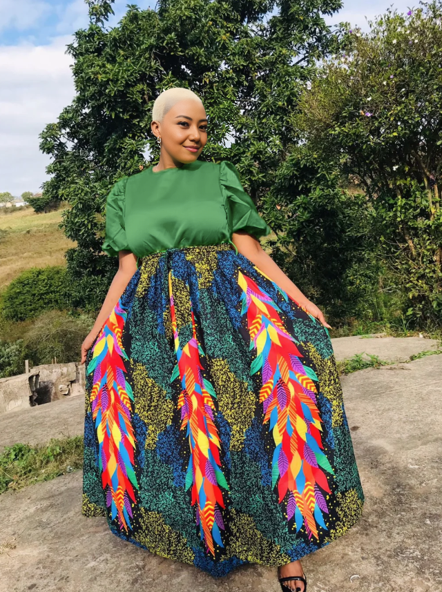 Ethnic Feather Print Maxi Skirt Set