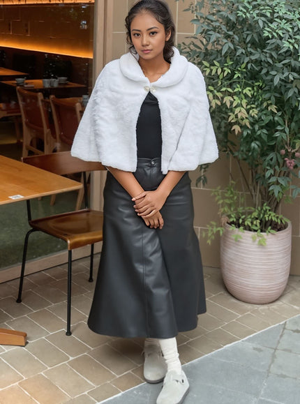 Women's Elegant Cape Shawl - Outerwear with Button Closure