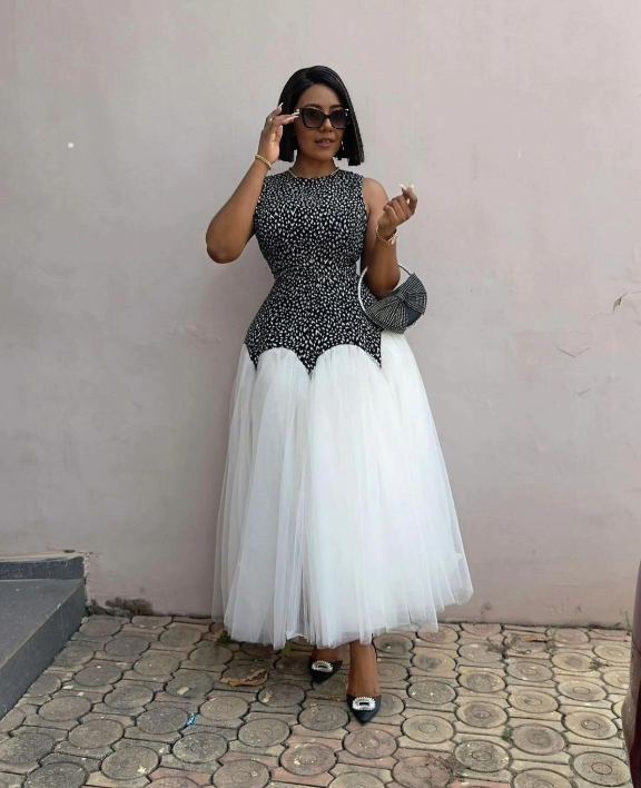 Sleeveless Printed Bodice Dress with Full Tulle Skirt