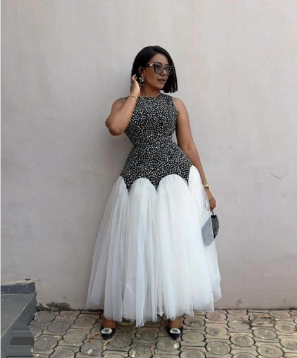 Dress Sleeveless Printed Bodice Full Tulle Skirt Chic