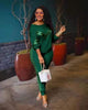 Dark green lounge set with long-sleeve top and fitted joggers, lace-like side trim
