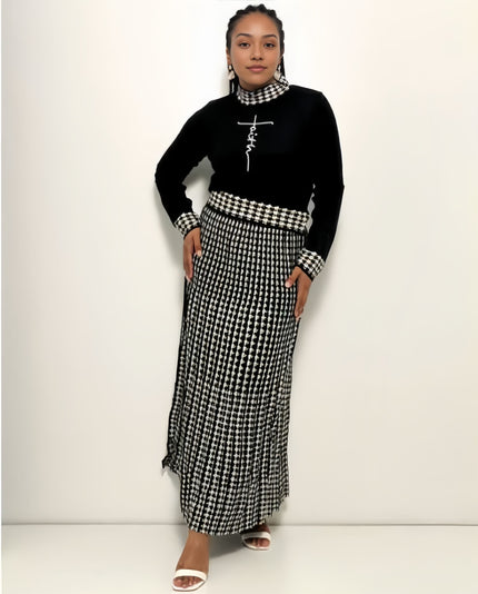 Twin Set Houndstooth Knit Top Skirt Chic