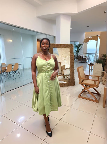 A Line Button Down Midi Dress  Sleeveless