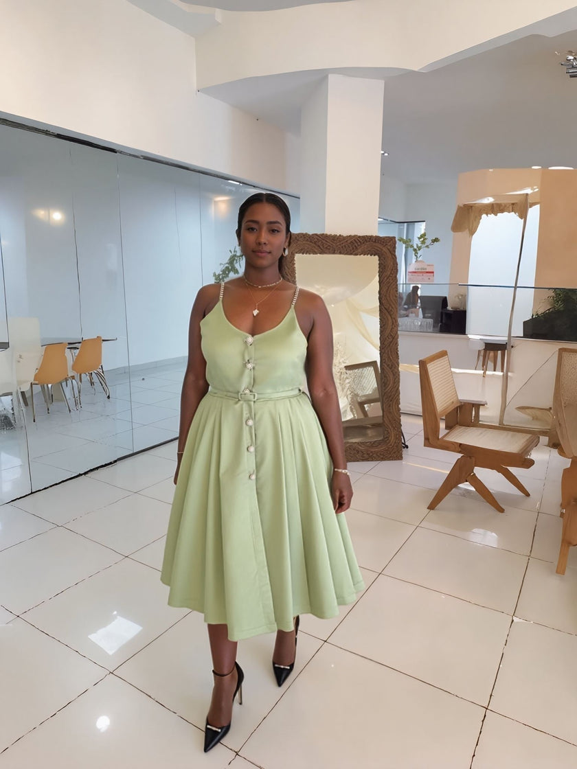 Sleeveless Button-Down A-Line Dress