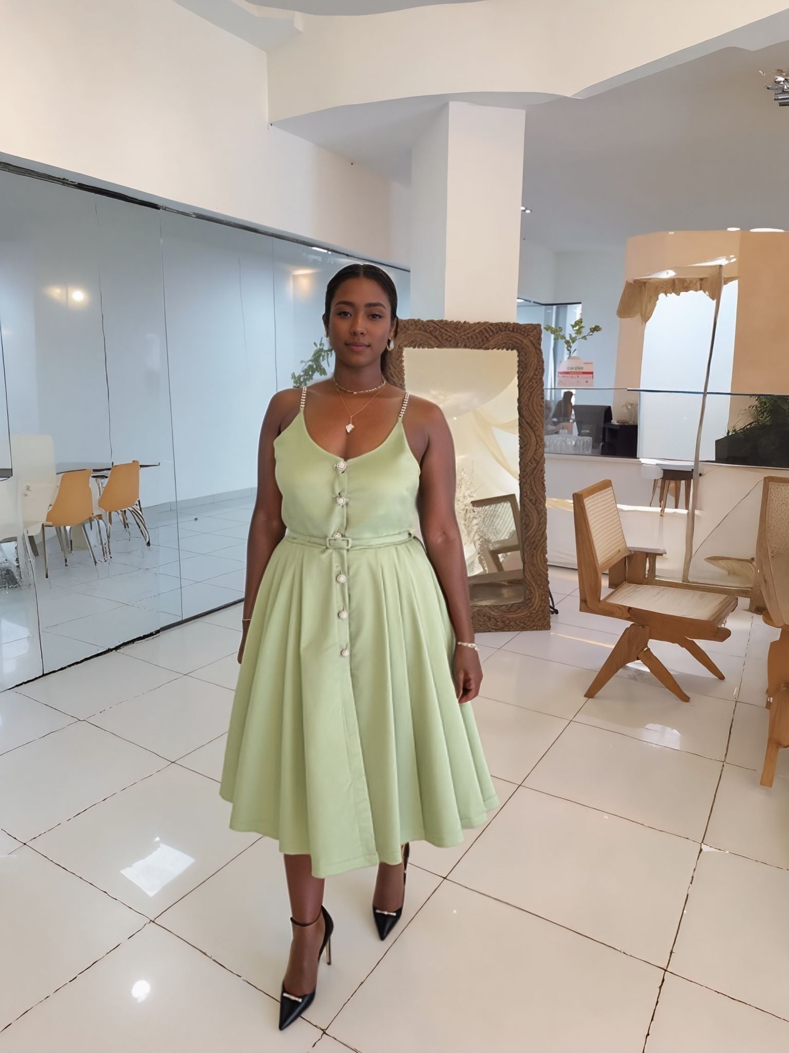 A Line Button Down Midi Dress  Sleeveless