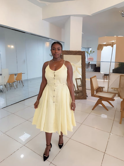 A Line Button Down Midi Dress  Sleeveless