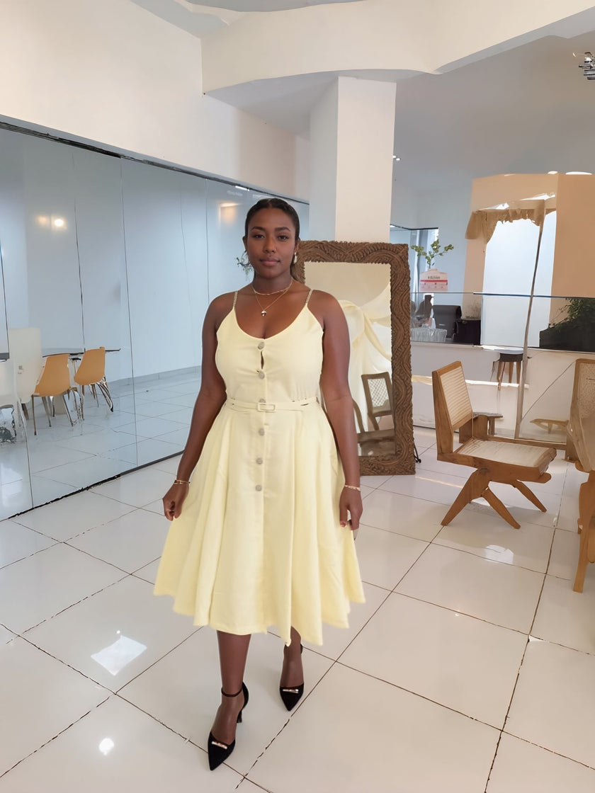 A Line Button Down Midi Dress  Sleeveless