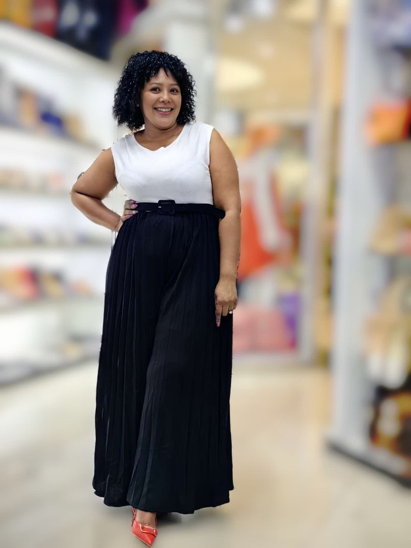 Sleeveless Top with High-Waisted Pleated Wide-Leg Pants