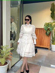 FashionPrice Layered Lace Mini Dress - Belted Puff Sleeve