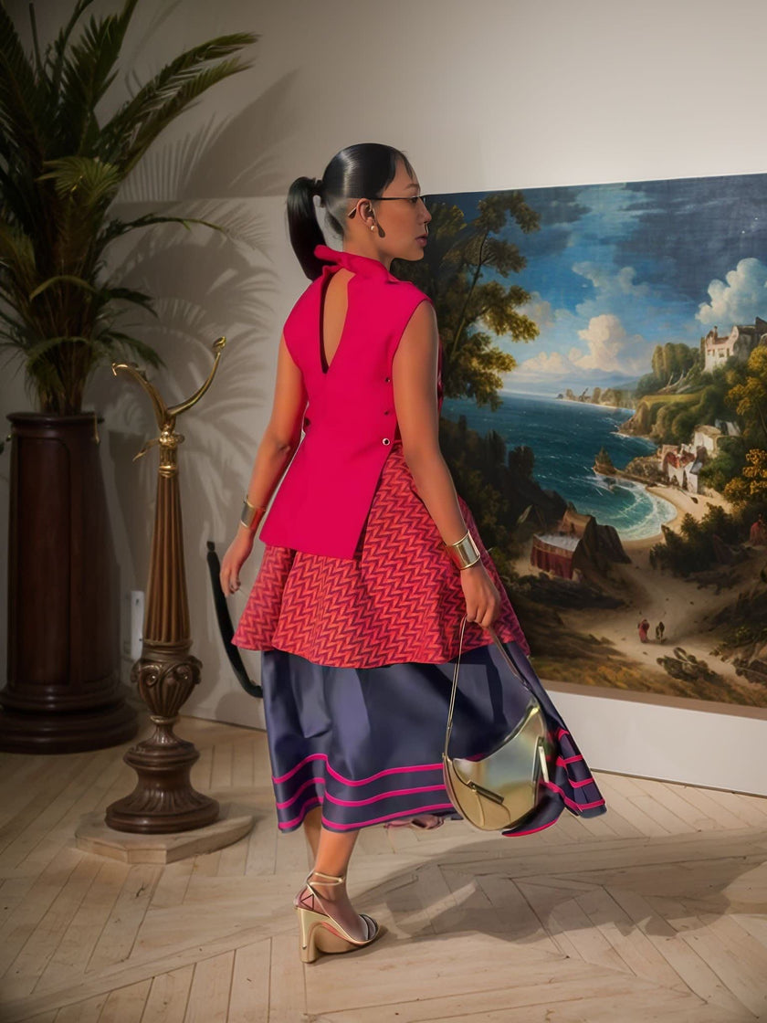 Ethnic Geometric Patchwork Two-Piece Set