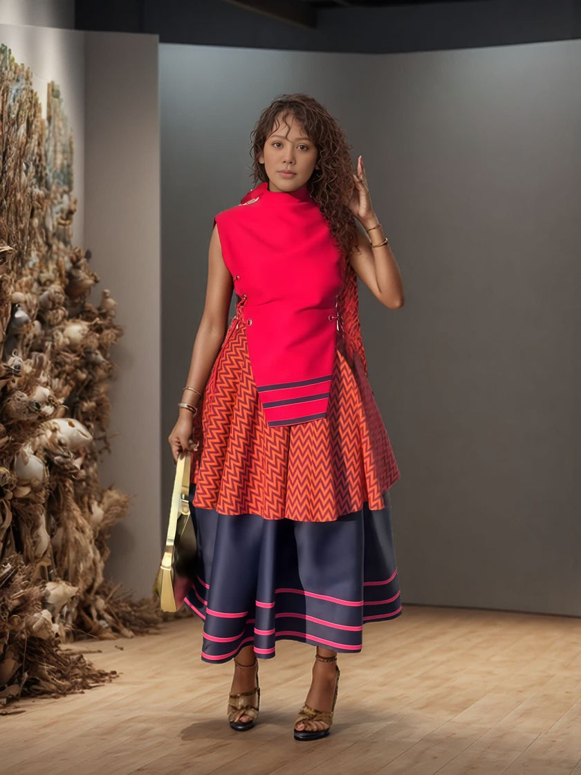 Ethnic Geometric Patchwork Two-Piece Set