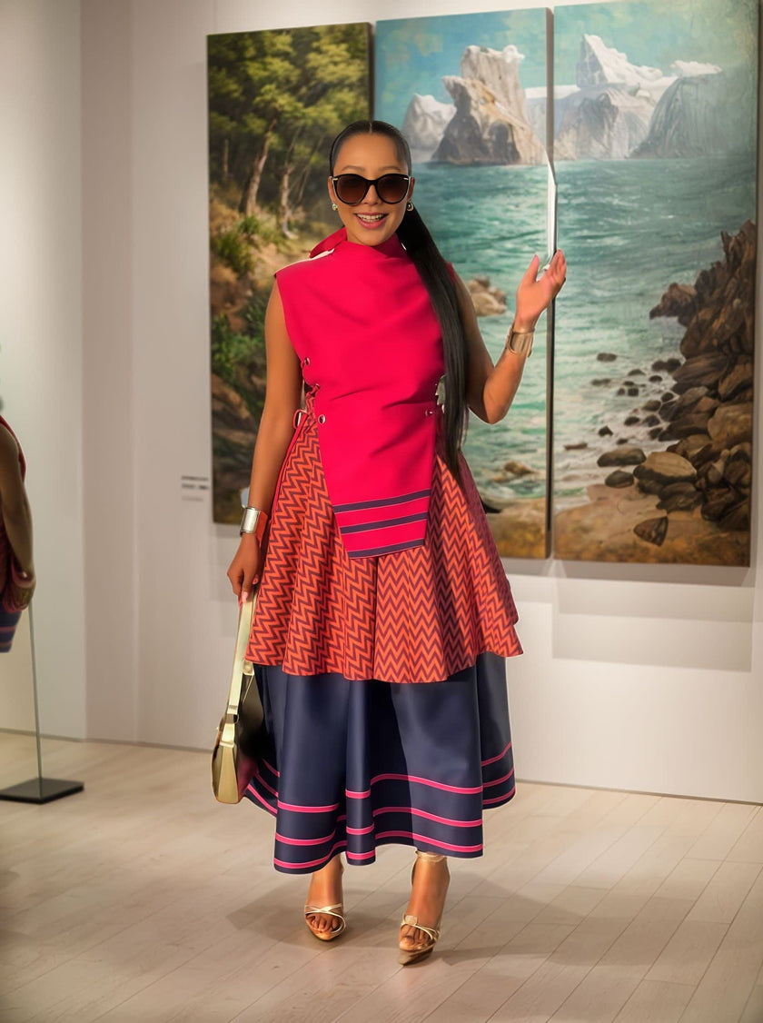 Ethnic Geometric Patchwork Two-Piece Set