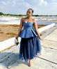 Ethnic Two-Piece Set with Geometric Strapless Top and Sheer Tulle Skirt