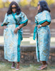 Loose Robe Dress with Abstract Leaf Pattern