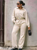 Nude cropped zip jacket and drawstring pants set with side stripes
