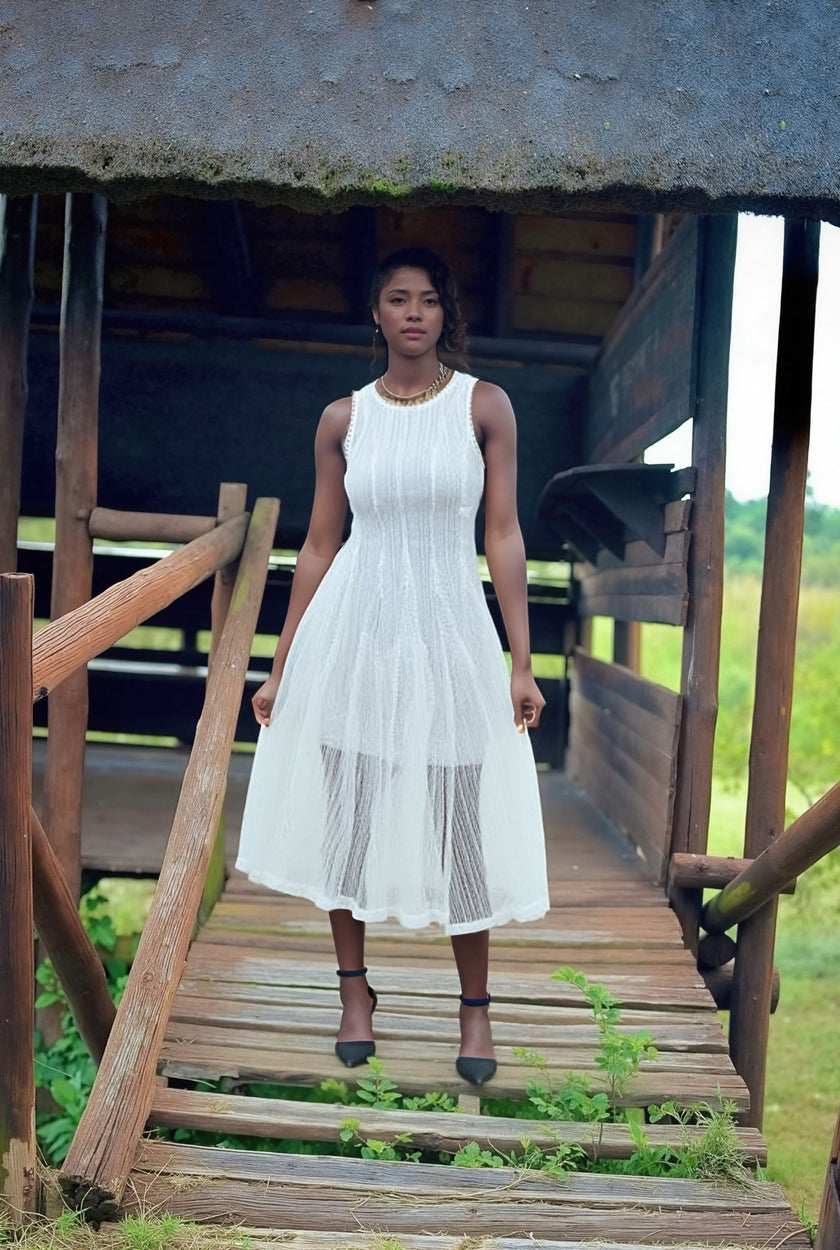 Sleeveless Ribbed Knit-Inspired Midi Dress