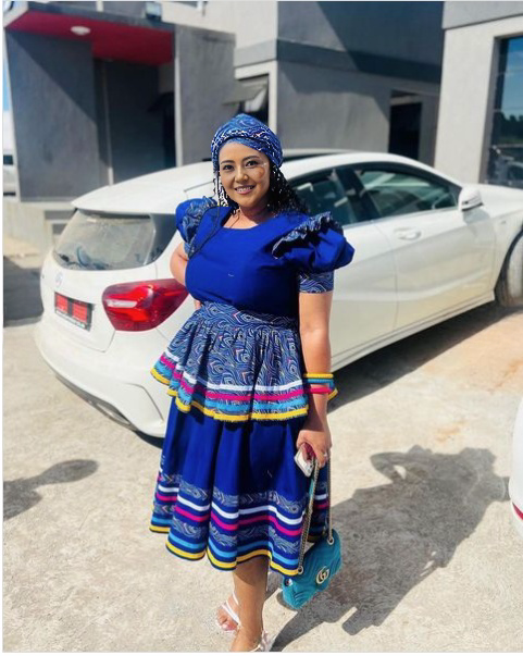 Ruffled Sleeve Embroidered Skirt Dress with Striped Hem Detail