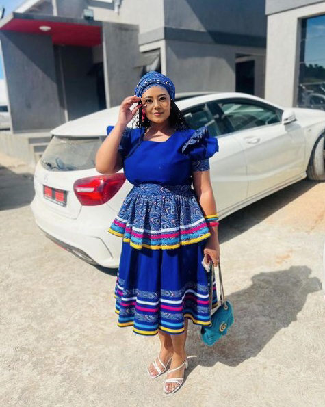 Ruffled Sleeve Embroidered Skirt Dress with Striped Hem Detail