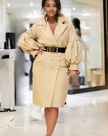 Double-Breasted Puff Sleeve Trench Coat