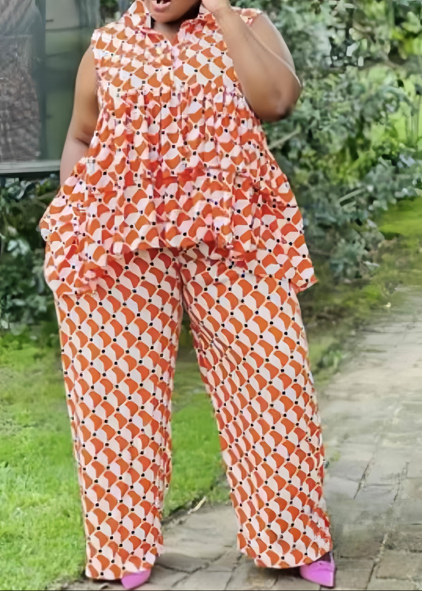 Geometric Pattern Sleeveless Top & Matching Trousers Twin Set