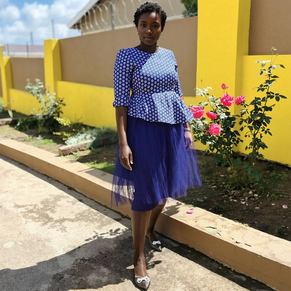 Ethnic Style Two-Piece Set Polka Dot Mesh Skirt Chic