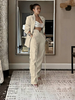 Beige blazer and high-waist tie pants set, long blazer with flap pockets