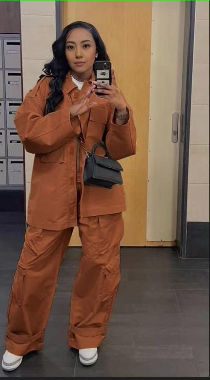 Peru Twin Set: relaxed utility overshirt with chest pockets and matching cargo pants