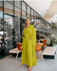 Wide-leg trousers in lime green with relaxed fit and tie waist