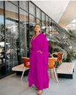 Wide-leg trousers in magenta with relaxed fit and tie waist