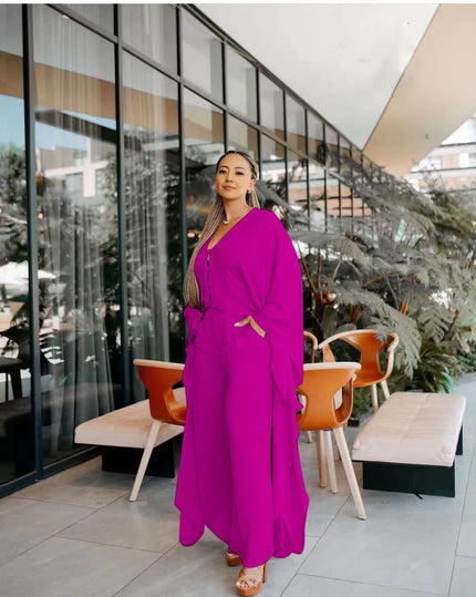 Wide-leg trousers in magenta with relaxed fit and tie waist