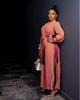 Elegant Pleated Long Sleeve Dress with Unique Geometric Pattern Design, Bow Tie Collar and Waist Belt Decoration