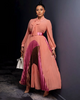 Elegant Pleated Long Sleeve Dress with Unique Geometric Pattern Design, Bow Tie Collar and Waist Belt Decoration