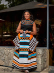 Sleeveless High-Neck Ethnic Maxi Dress Layered Skirt with Geometric Prints For Events