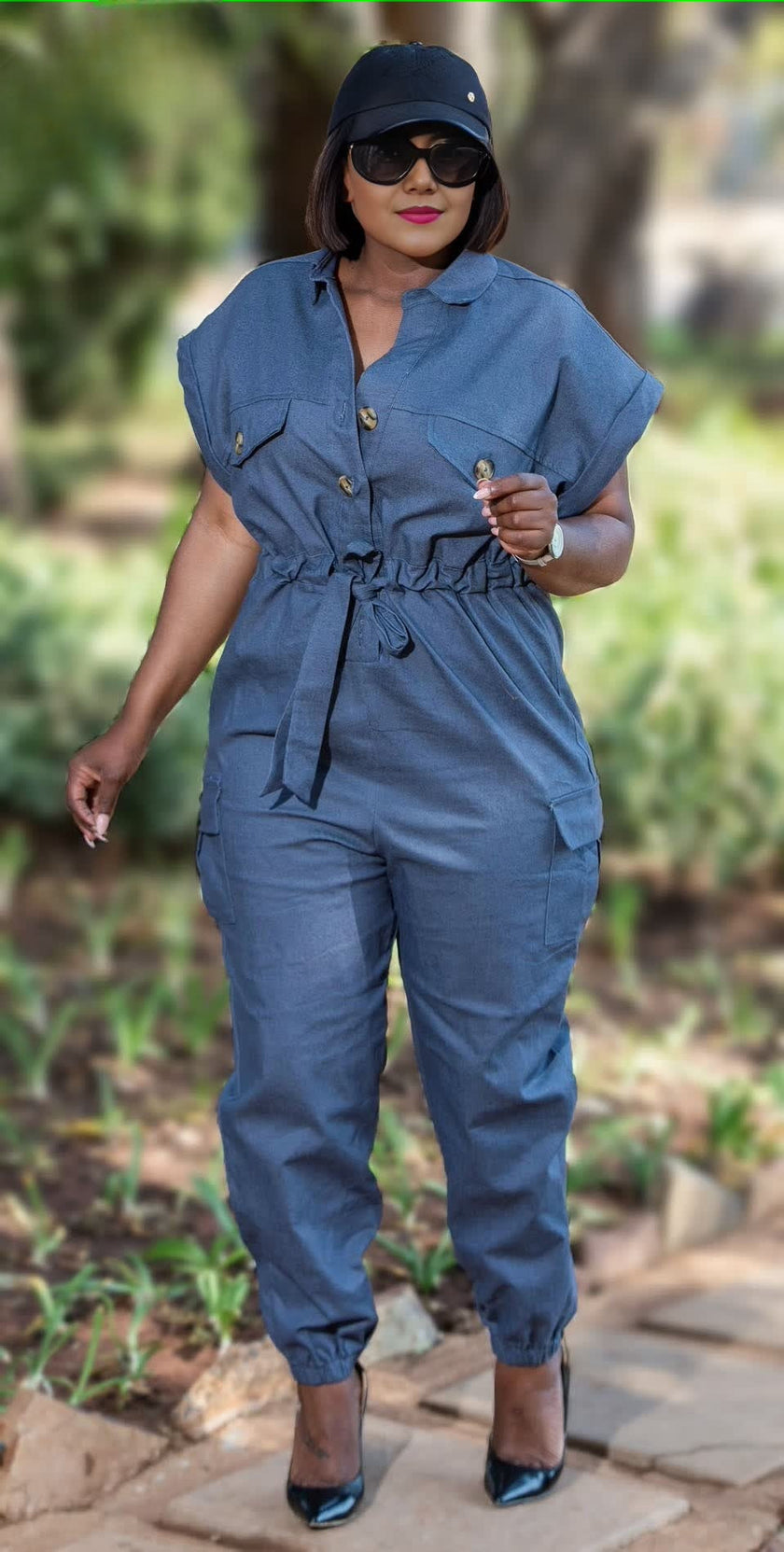 Casual Elegance Jumpsuit with Button Detailing & Waist Tie