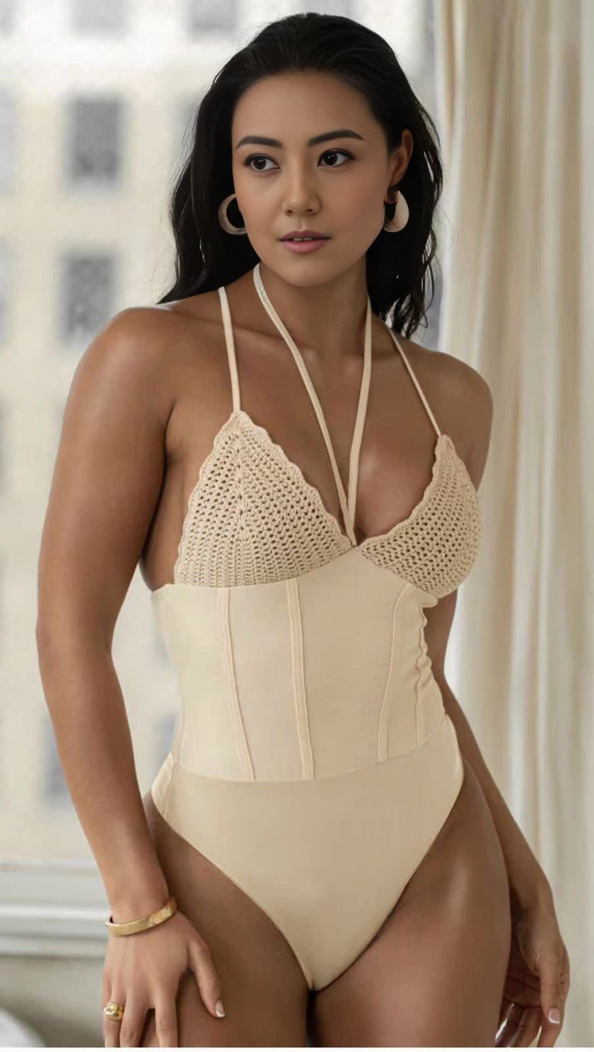 Halter Neck Knit Top & Ribbed Pencil Skirt Twin Set - Stripe Design