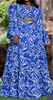 Blue printed maxi dress with tiered ruffles and long flounce sleeves