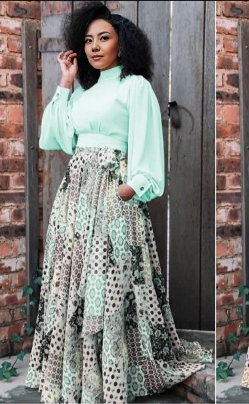 Geometric-Floral Maxi Dress