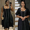 Black beaded twin set dress, sleeveless square-neck bodice, A-line skirt