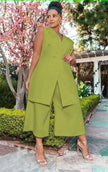 Sleeveless blazer and wide-leg pants set, lime green, double-breasted sleeveless blazer