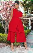 Sleeveless blazer and wide-leg pants set, red, double-breasted sleeveless blazer