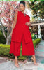 Asymmetrical Hem Sleeveless Blazer & Wide-Leg Pants Twin Set