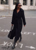 Lapel Collar Belted Long Trench Coat Single-Breasted For Office & Business Wear