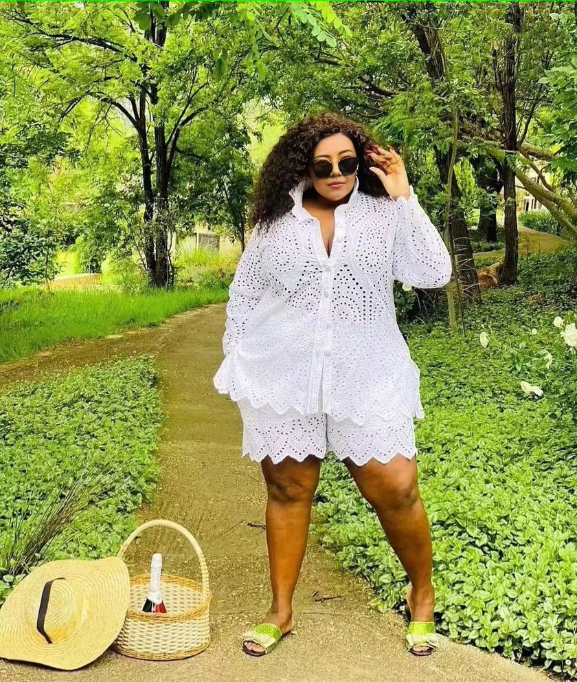 White Eyelet Embroidered Twin Set