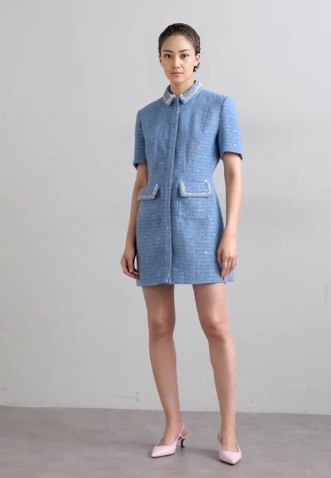 Women's Short Sleeve Collared Dress with Double Pocket Decoration