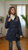 Coat Winter Hooded Fur Collar Drawstring Waist