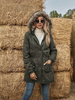 Coat Winter Hooded Fur Collar Drawstring Waist