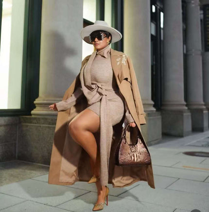 Coat Women's Long Trench Floral Embroidery Chic